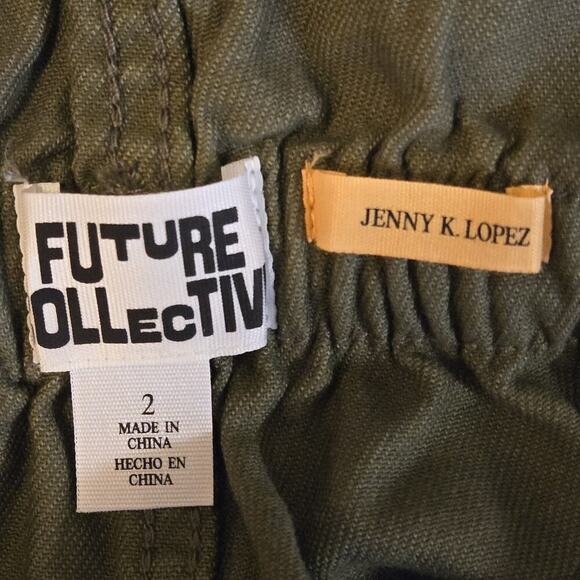 Future Collective High-Waisted Eyelet Pants Drawstring Size 2 Distessed Olive - Picture 7 of 9